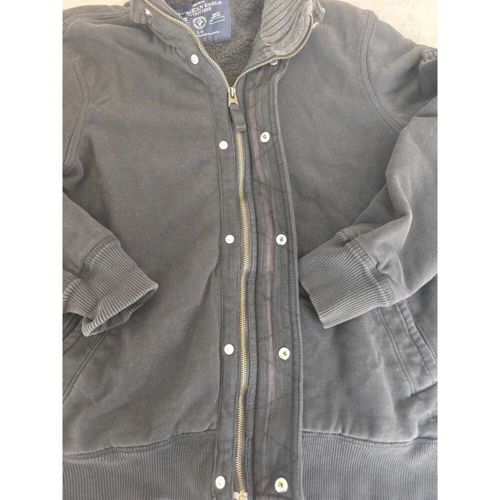 American Eagle Outfitters Sherpa Lined Jacket Mens Large Black Full Zip